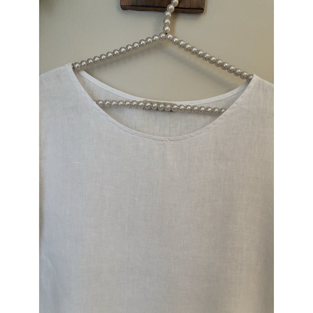 Terzo Millennio Womens Size Large White Linen Top Short Sleeve Crochet Trim - Picture 2 of 6